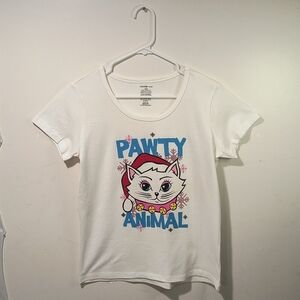 George Women's Medium White Graphic Cat Short Sleeves T-Shirt "Pawty Ani…